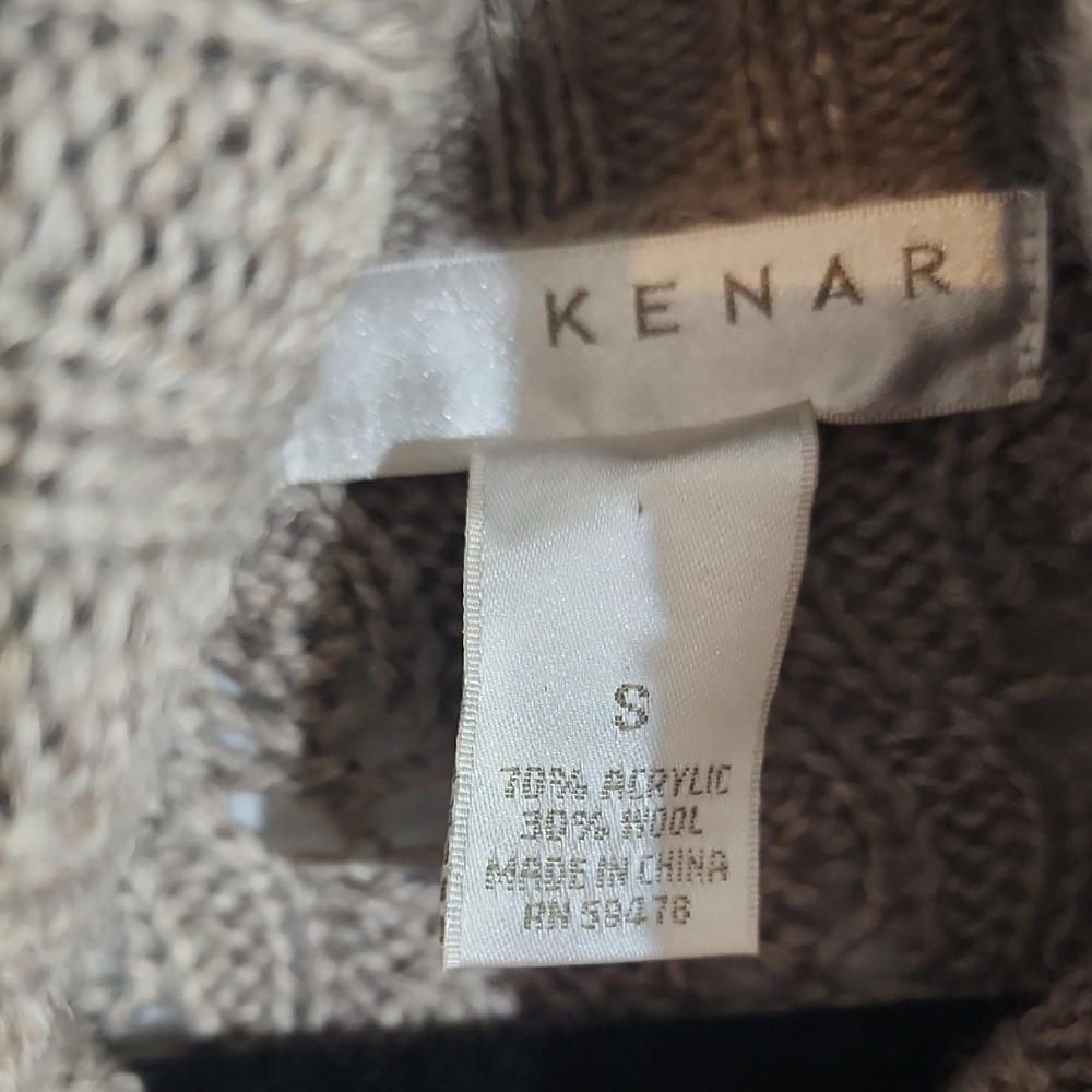 Kenar Taupe Cowl Neck Sweater with Fringe - Picture 2 of 7